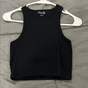Pink Lily Black Ribbed Crop Top SMALL